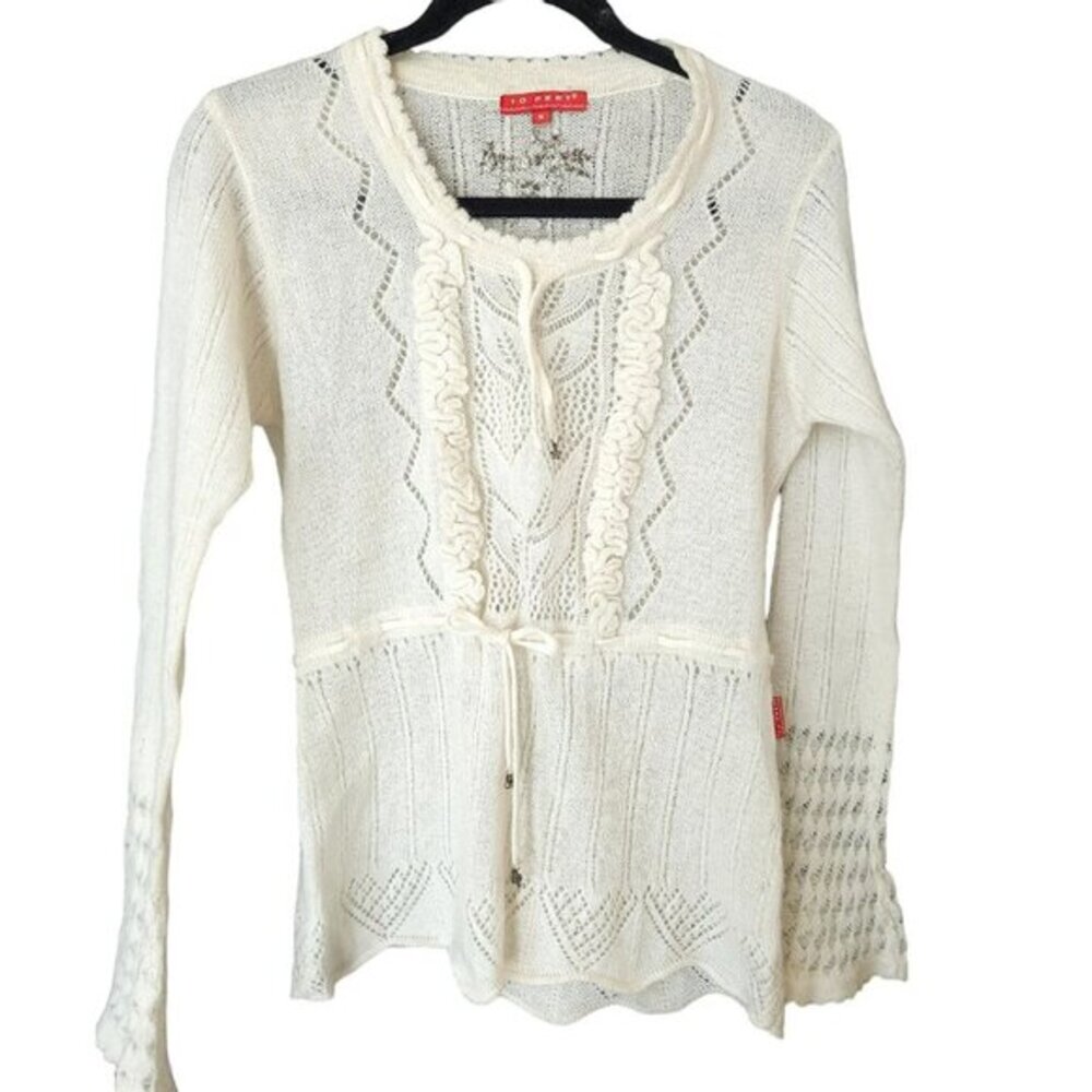 10 Feet Amsterdam Sweater Womens M Lace Knit Mohair Polymide‎ Cream Boho Sheer